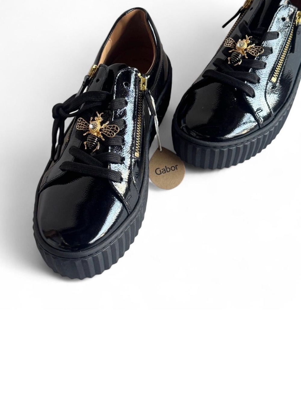 Black Gabor Golden Bee Platform Sneakers